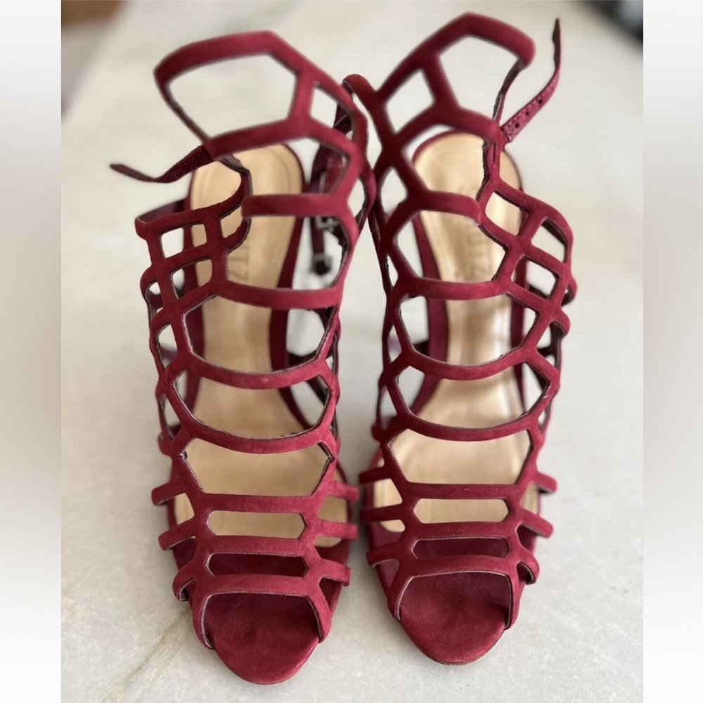 SCHUTZ Burgundy Caged Sandals 4” size 7